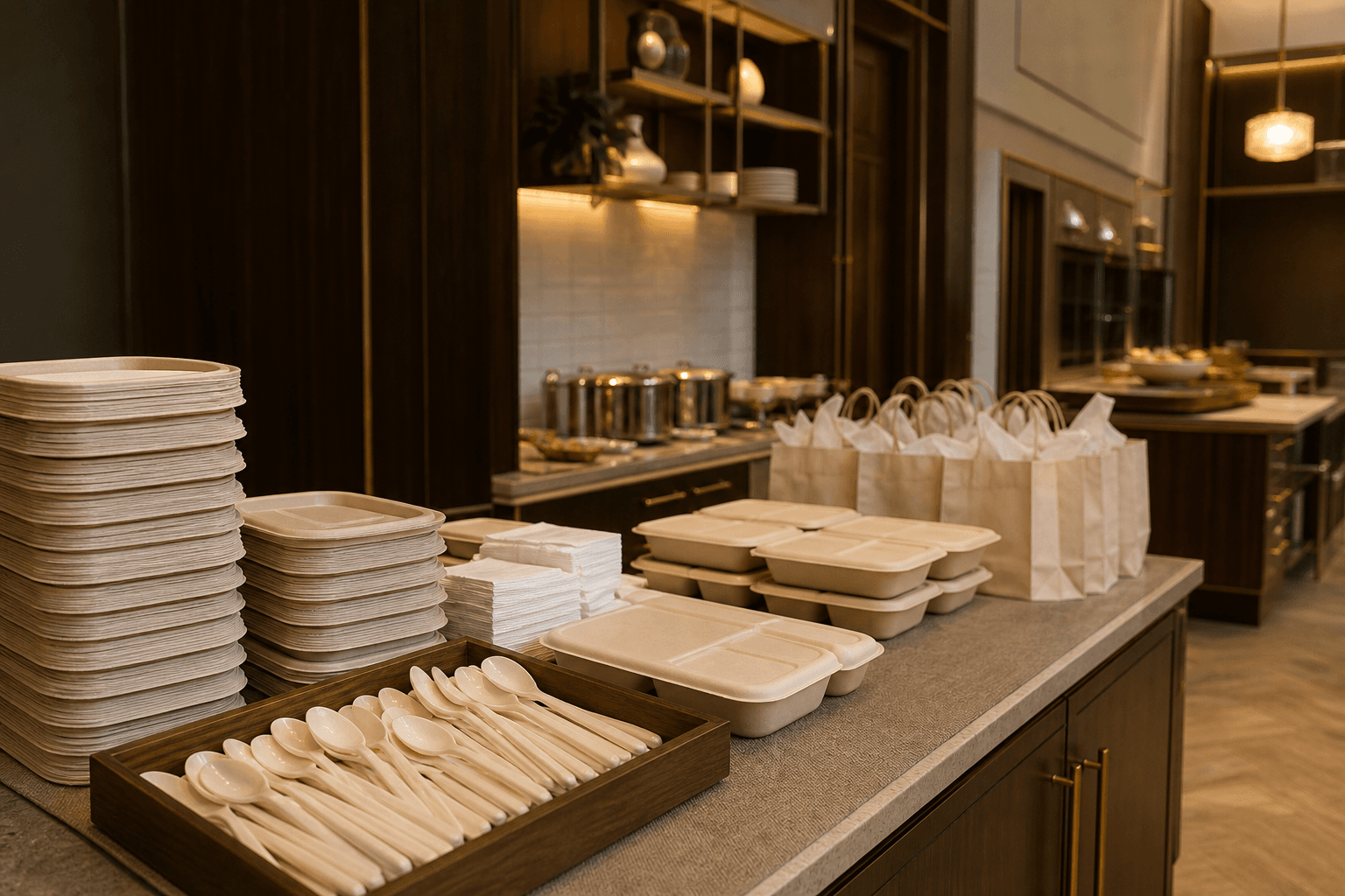 Hotel breakfast packing with compostable containers and spoons